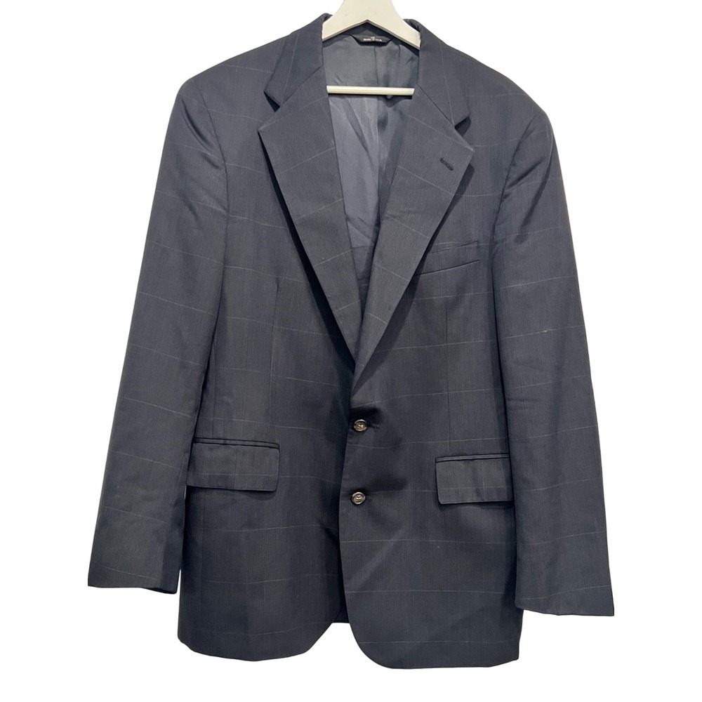 Polo University Club Ralph Lauren Wool Blazer Gray Windowpane Made USA‎ 42R
